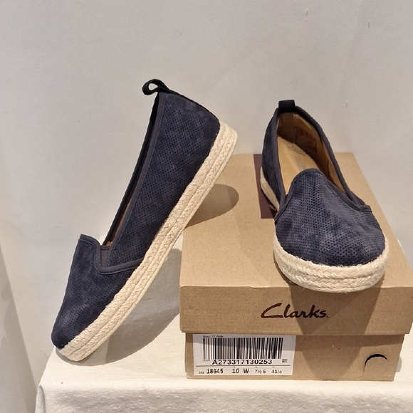 Clarks Women\'s Azella Major Leather Dark Blue Espadrilles Size 10W
